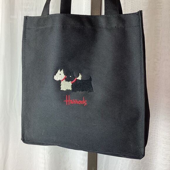 Harrods London Embroidered Scottie Dog Westie  Canvas Tote Bag - Picture 2 of 6